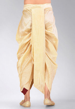 Contrast Border Dupion Silk Dhoti Pant in Beige