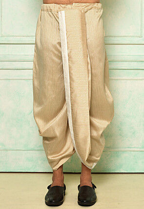 Contrast Border Dupion Silk Dhoti Pant in Beige