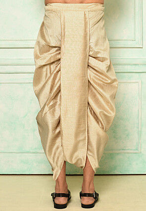 Contrast Border Dupion Silk Dhoti Pant in Beige