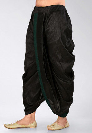 Contrast Border Dupion Silk Dhoti Pant in Black