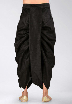 Contrast Border Dupion Silk Dhoti Pant in Black