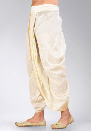 Contrast Border Dupion Silk Dhoti Pant in Cream
