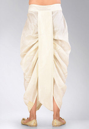 Contrast Border Dupion Silk Dhoti Pant in Cream