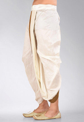 Contrast Border Dupion Silk Dhoti Pant in Cream