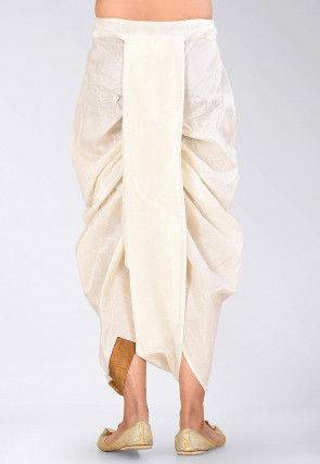 Contrast Border Dupion Silk Dhoti Pant in Cream