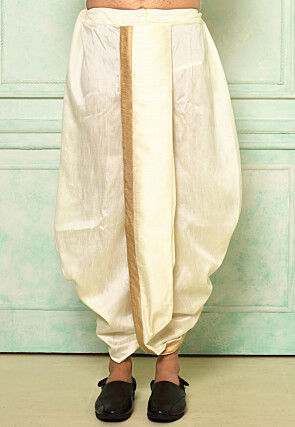 Contrast Border Dupion Silk Dhoti Pant in Cream