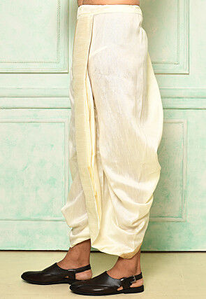 Contrast Border Dupion Silk Dhoti Pant in Cream