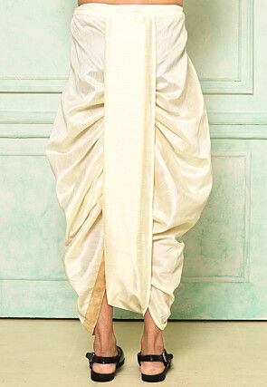 Contrast Border Dupion Silk Dhoti Pant in Cream