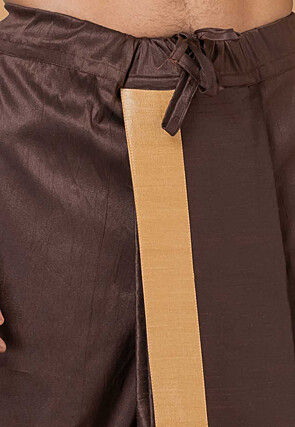 Contrast Border Dupion Silk Dhoti Pant in Dark Brown