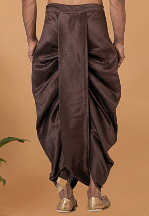 Contrast Border Dupion Silk Dhoti Pant in Dark Brown