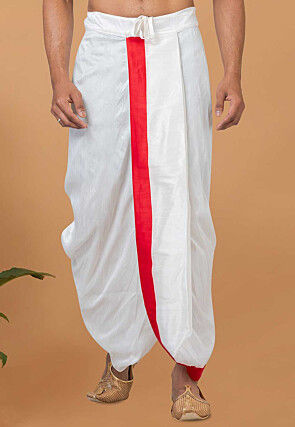 Contrast Border Dupion Silk Dhoti Pant in White