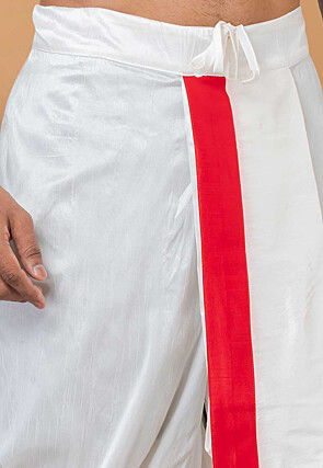 Contrast Border Dupion Silk Dhoti Pant in White