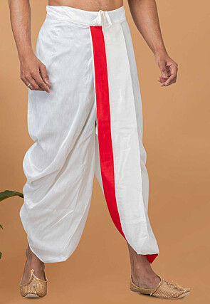 Contrast Border Dupion Silk Dhoti Pant in White