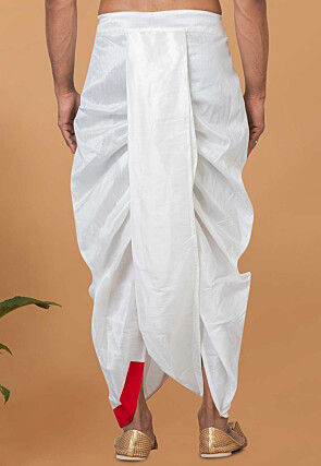 Contrast Border Dupion Silk Dhoti Pant in White