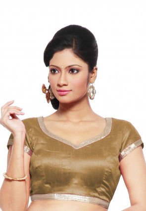 Contrast Border Dupion Silk Padded Blouse in Beige