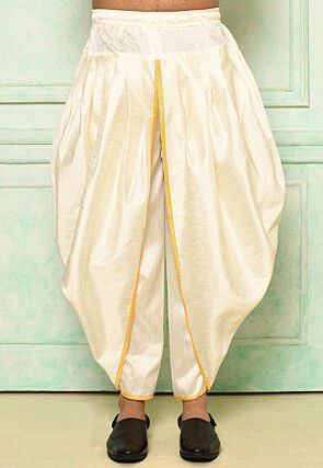Contrast Border Dupion Silk Rajwara Dhoti Pant in Cream
