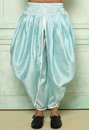 Contrast Border Dupion Silk Rajwara Dhoti Pant in Light Blue