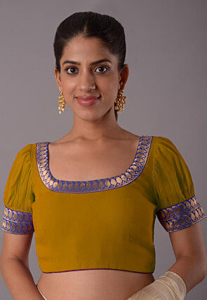 Contrast Border Georgette Blouse in Olive Green