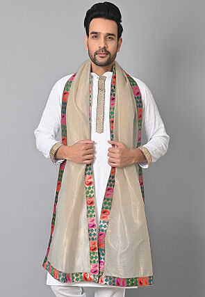 Contrast Border Kota Silk Dupatta in Off White