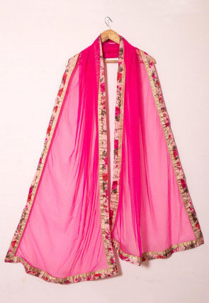 Contrast Border Net Dupatta in Fuchsia