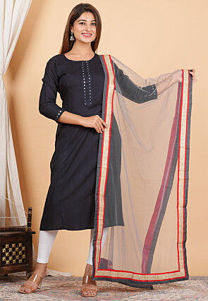 Contrast Border Net Dupatta in Grey