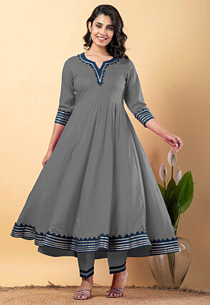 Contrast Border Pure Rayon A Line Suit in Grey