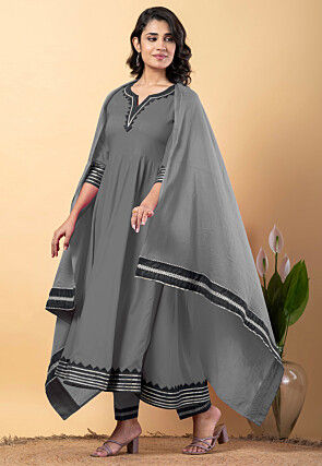 Contrast Border Pure Rayon A Line Suit in Grey