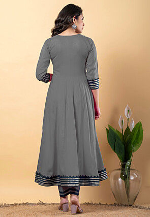 Contrast Border Pure Rayon A Line Suit in Grey