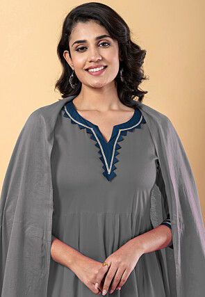 Contrast Border Pure Rayon A Line Suit in Grey