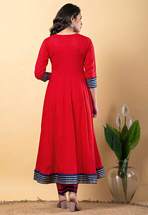 Contrast Border Pure Rayon A Line Suit in Red