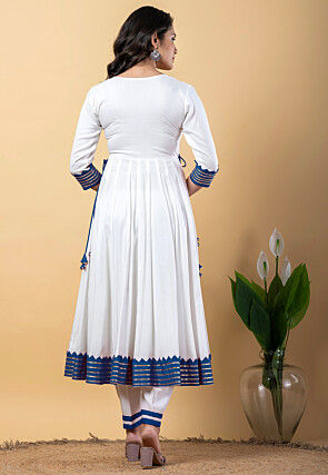 Contrast Border Pure Rayon A Line Suit in White