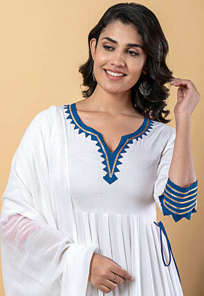 Contrast Border Pure Rayon A Line Suit in White