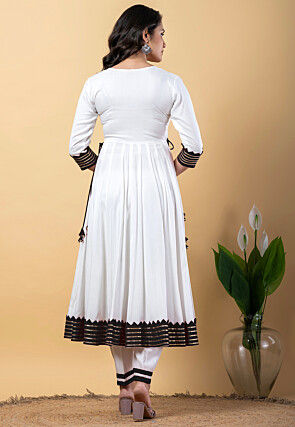 Contrast Border Pure Rayon A Line Suit in White