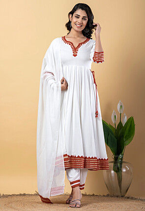 Contrast Border Pure Rayon A Line Suit in White