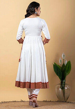 Contrast Border Pure Rayon A Line Suit in White