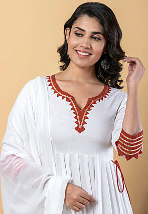 Contrast Border Pure Rayon A Line Suit in White