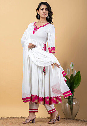 Contrast Border Pure Rayon A Line Suit in White