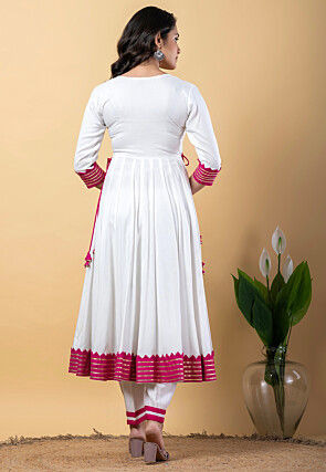 Contrast Border Pure Rayon A Line Suit in White