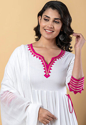 Contrast Border Pure Rayon A Line Suit in White