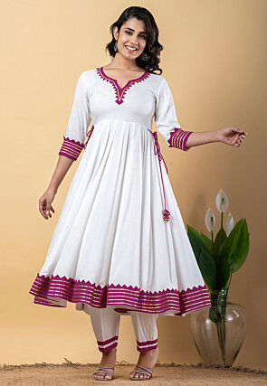 Contrast Border Pure Rayon A Line Suit in White