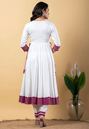 Contrast Border Pure Rayon A Line Suit in White