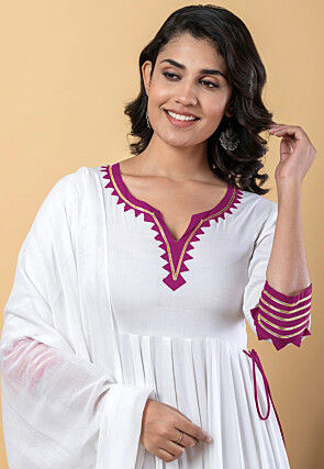 Contrast Border Pure Rayon A Line Suit in White