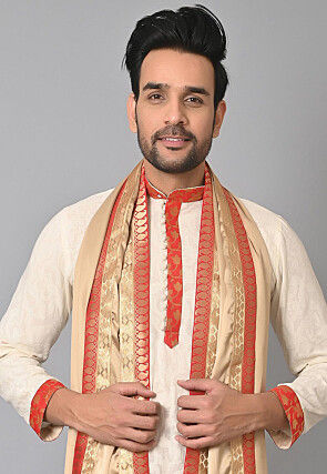 Contrast Border Satin Dupatta in Beige