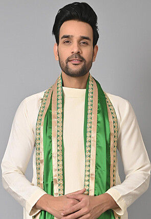 Contrast Border Satin Dupatta in Green
