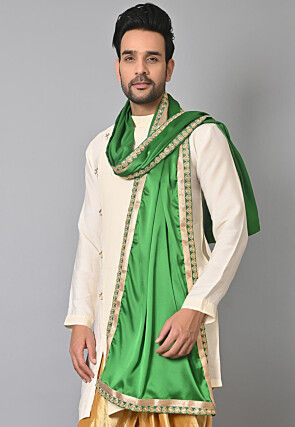 Contrast Border Satin Dupatta in Green