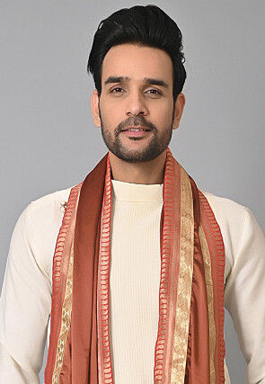 Contrast Border Satin Dupatta in Rust