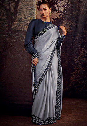 Tussar Silk Teal Embroidery Border Plain Saree Bollywood Designer Women Sari  | eBay