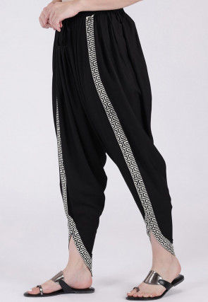 Contrast Border Viscose Cotton Dhoti Pant in Black