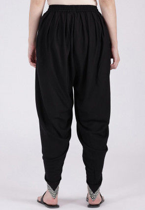 Contrast Border Viscose Cotton Dhoti Pant in Black