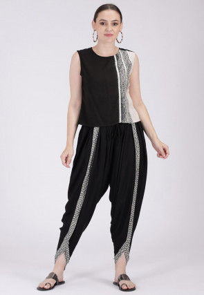 Contrast Border Viscose Cotton Dhoti Pant in Black